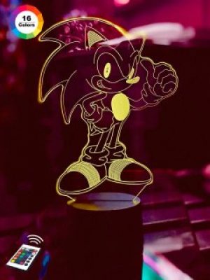3D ночник "Соник" (УВЕЛИЧЕННОЕ ИЗОБРАЖЕНИЕ) подарочная упаковка + 16 цветов + пульт ДУ + сетевой адаптер + батарейки (3ААА)  3DTOYSLAMP