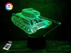 3D ночник "Танк" (УВЕЛИЧЕННОЕ ИЗОБРАЖЕНИЕ) подарочная упаковка + 16 цветов + пульт ДУ + сетевой адаптер + батарейки (3ААА)  3DTOYSLAMP