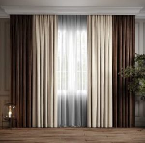 Комплект двухцветные шторы Ann-Tailor микровелюр Коричневый с молочным 250x270 см 2 шт (217-94)