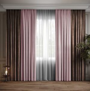 Комплект двухцветные шторы Ann-Tailor микровелюр Пепельно - коричневый и пудра 150x270 см 2 шт (193-97)