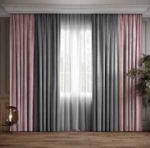 Комплект двухцветные шторы Ann-Tailor микровелюр Светло-серый и пудра 150x270 см 2 шт (371-97)