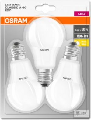 Набор светодиодных ламп OSRAM BASE A60 8.5W 2700К E27 3 шт (4052899972476)