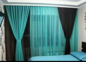 Комплект штор и тюли Chtextil цвет бирюза и венге Ширина карниза 2 - 2.5м