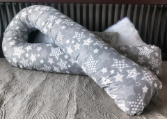 Подушка для беременных Mamastory Подкова 160см со съемной наволочкой серая со звездами