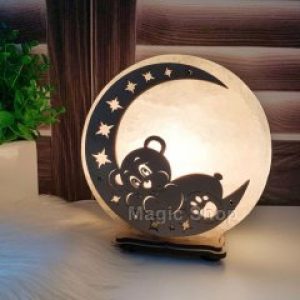 Соляная лампа- Ночник HealthLamp Мишка на луне с регулятором яркости в Подарочной упаковке