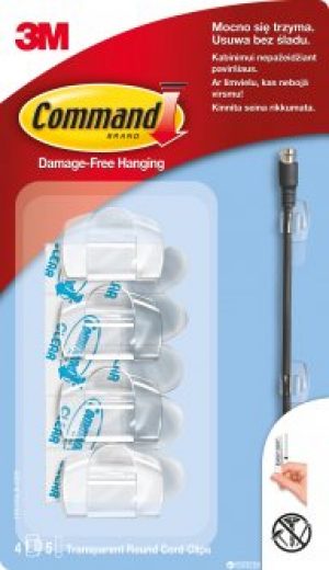 Клипсы для проводов 3M Command 4 мм 4 клипсы 5 полосок Прозрачные (17017CLR)