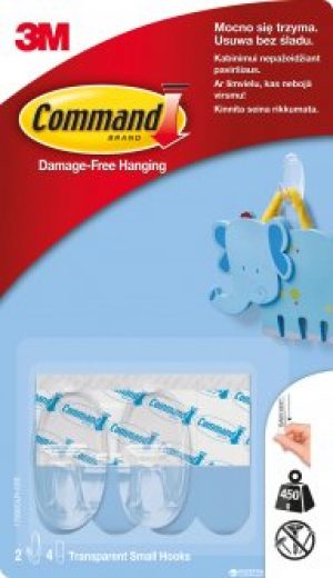 Дизайн крючок 3M Command малый 0.45 кг 2 крючка 4 полоски Прозрачный (17092CLR)