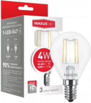 Светодиодная лампа Maxus филамент G45 4W мягкий свет E14 (1-LED-547-01)