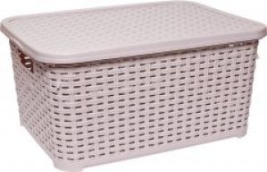 Корзина под ротанг с крышкой Irak Plastik 5 л Пудровая
