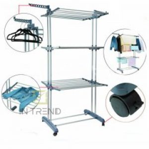 Универсальна складная напольная сушилка для белья Garment Rack многофункциональная вертикальная Сушка для белья и одежды Голубая