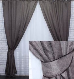 Шторы VR текстиль из ткани "Лён мешковина". Код 359ш. 150x270 см. Темный какао