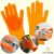 Перчатки хозяйственные для мытья посуды уборки чистки — силиконовые многофункциональные прочные с мягкими резиновыми ворсинками Сlean Step Оранжевый
